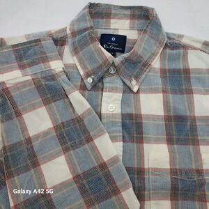 Ben Sherman Mens Plaid Button Down Shirt Medium Blue Red Textured Cotton LS
